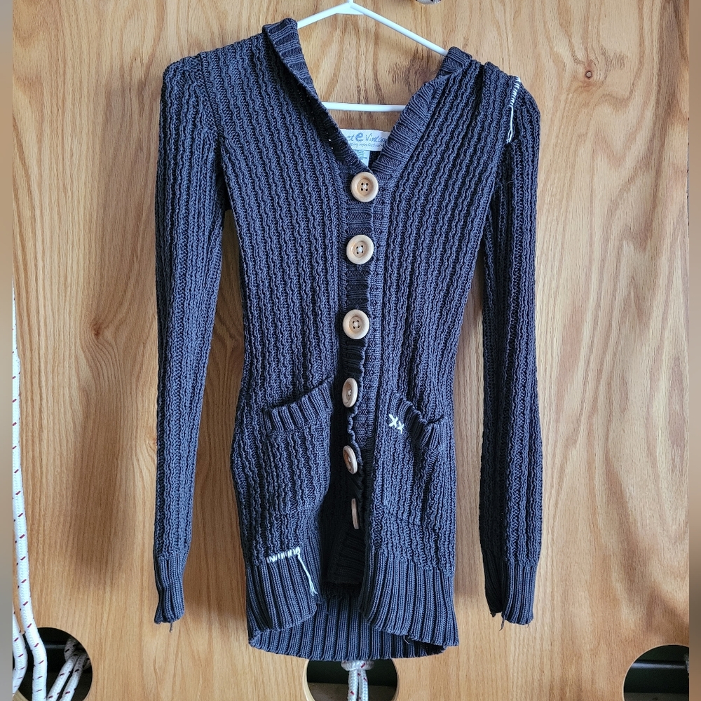 Project e Vintage Button-down Cotton Cardigan Women Gray Long Small